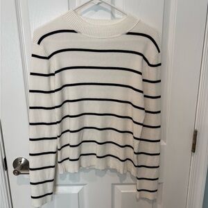 Classic Cream and Black Striped Women's Sweater, size XL, by Salty Wave